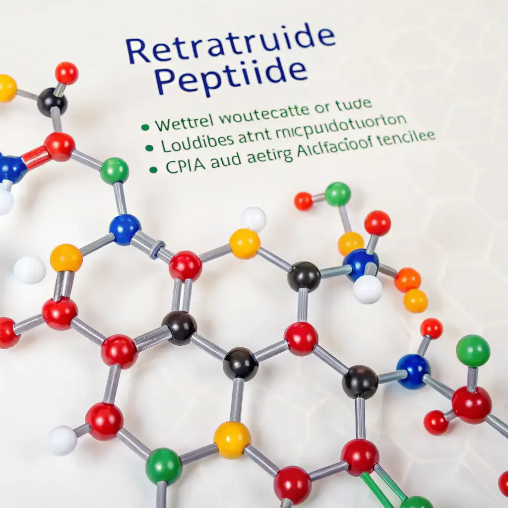 Diagram illustrating Retatrutide as a triple-agonist peptide acting on GLP-1, GIP and glucagon receptors.