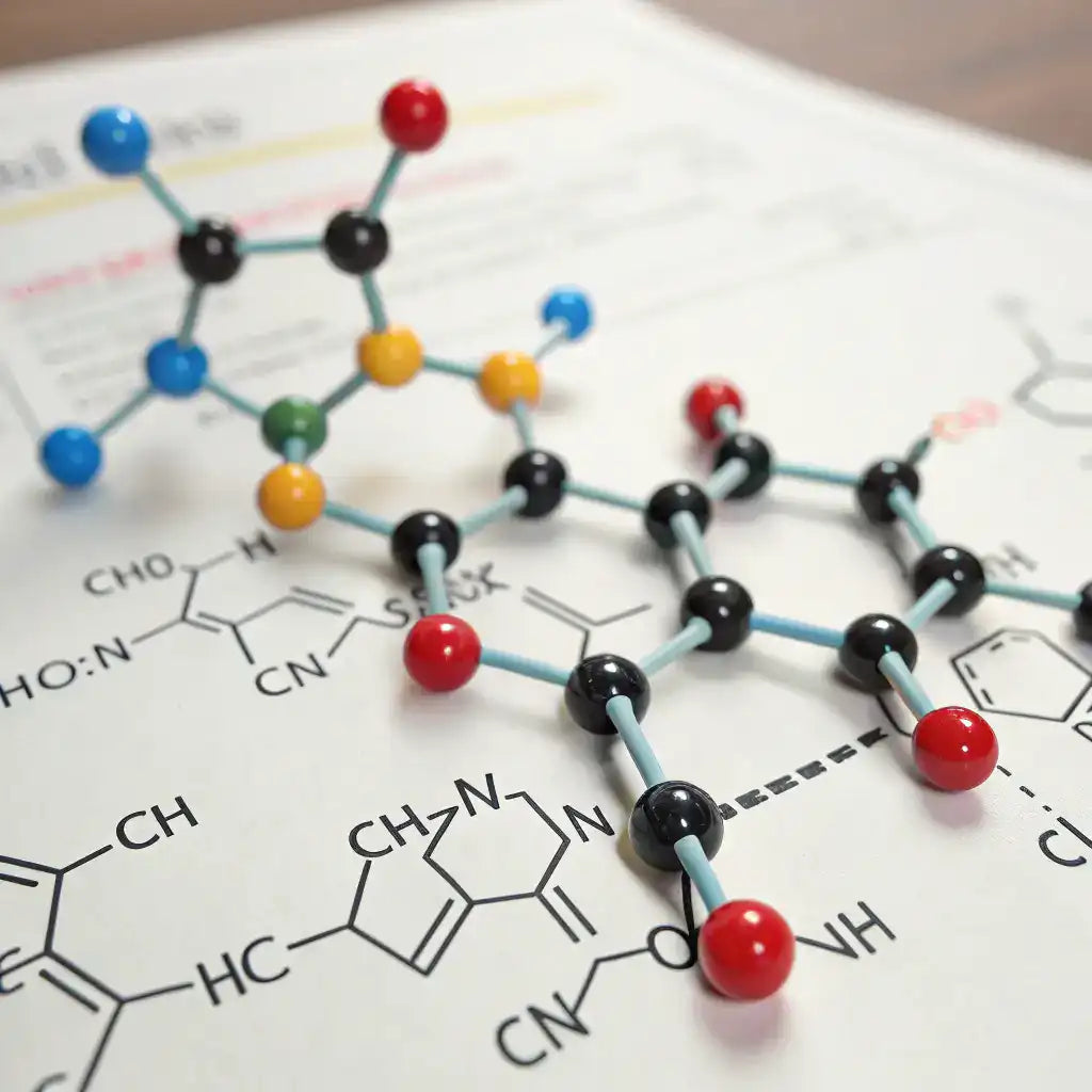 A detailed molecular representation illustrating the formation and structure of a peptide bond between two amino acids.