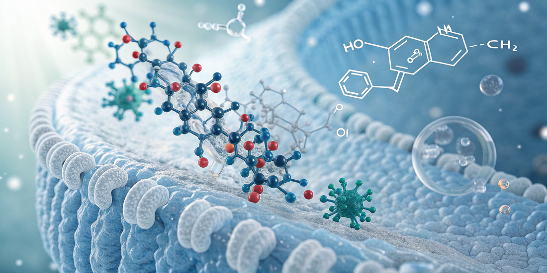 3D illustration of the KPV peptide (Lys–Pro–Val) overlaid on an intestinal epithelial cell model highlighting PepT1 transport.