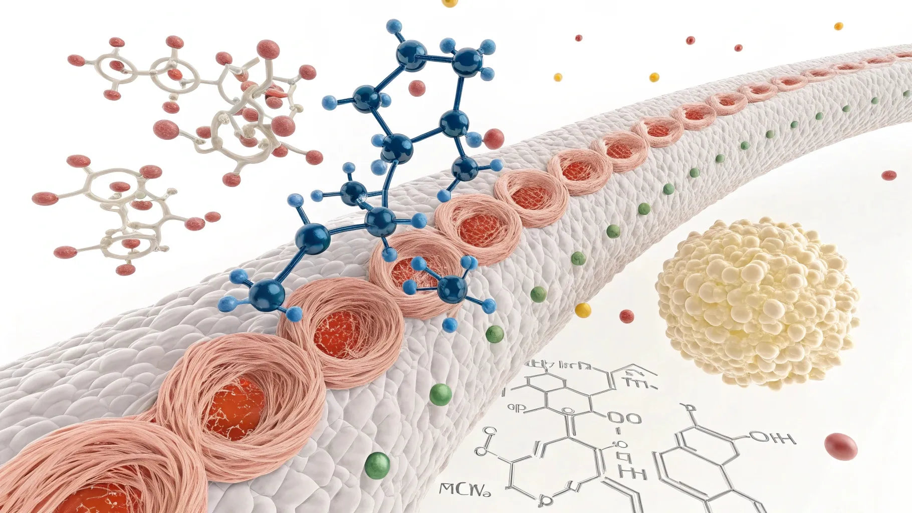 Scientific illustration showing matrikine signaling mechanism of Palmitoyl Tripeptide-1 peptide