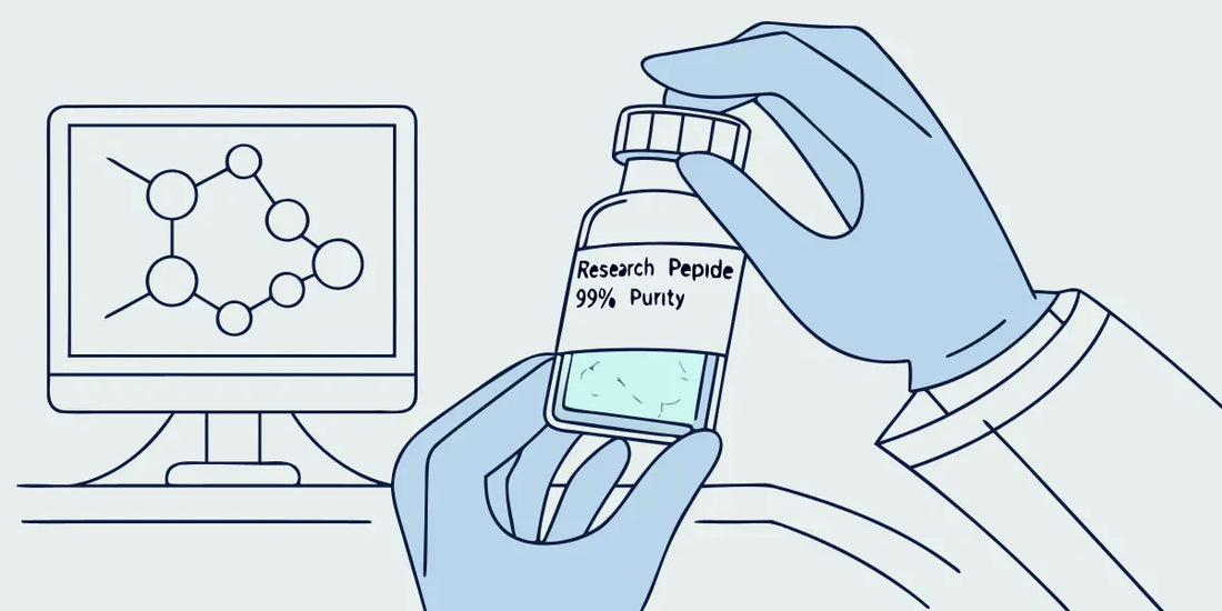 A researcher in a sterile lab carefully inspects a vial of research-grade peptides, a critical step to buy peptides safely in the USA.