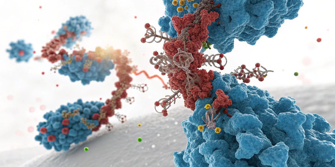 Molecular structure of a therapeutic research peptide binding to a G-protein coupled receptor on a cell membrane