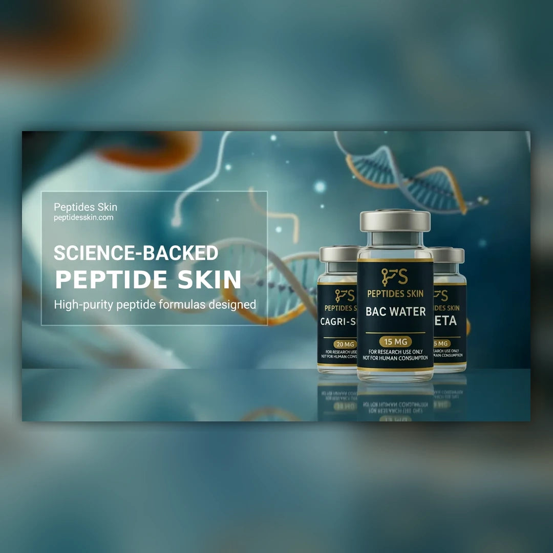 Peptides Skin science-backed peptide skincare banner with peptide vials and DNA background