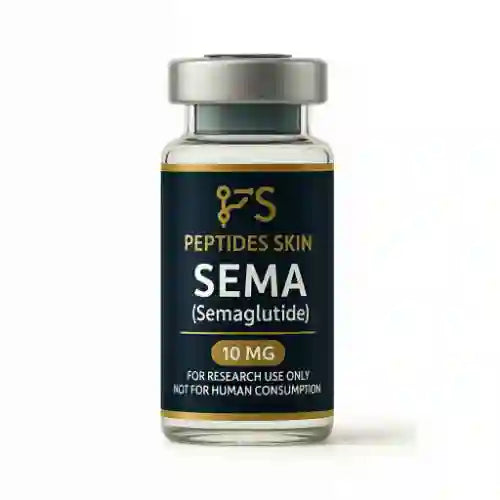 peptides Skin SEMA (Semaglutide) 10mg vial – research peptide bottle with dark label and silver cap
